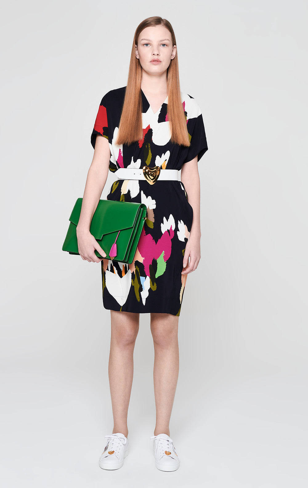 Escada, leather heart belt, floral dress, HD Phone Wallpaper