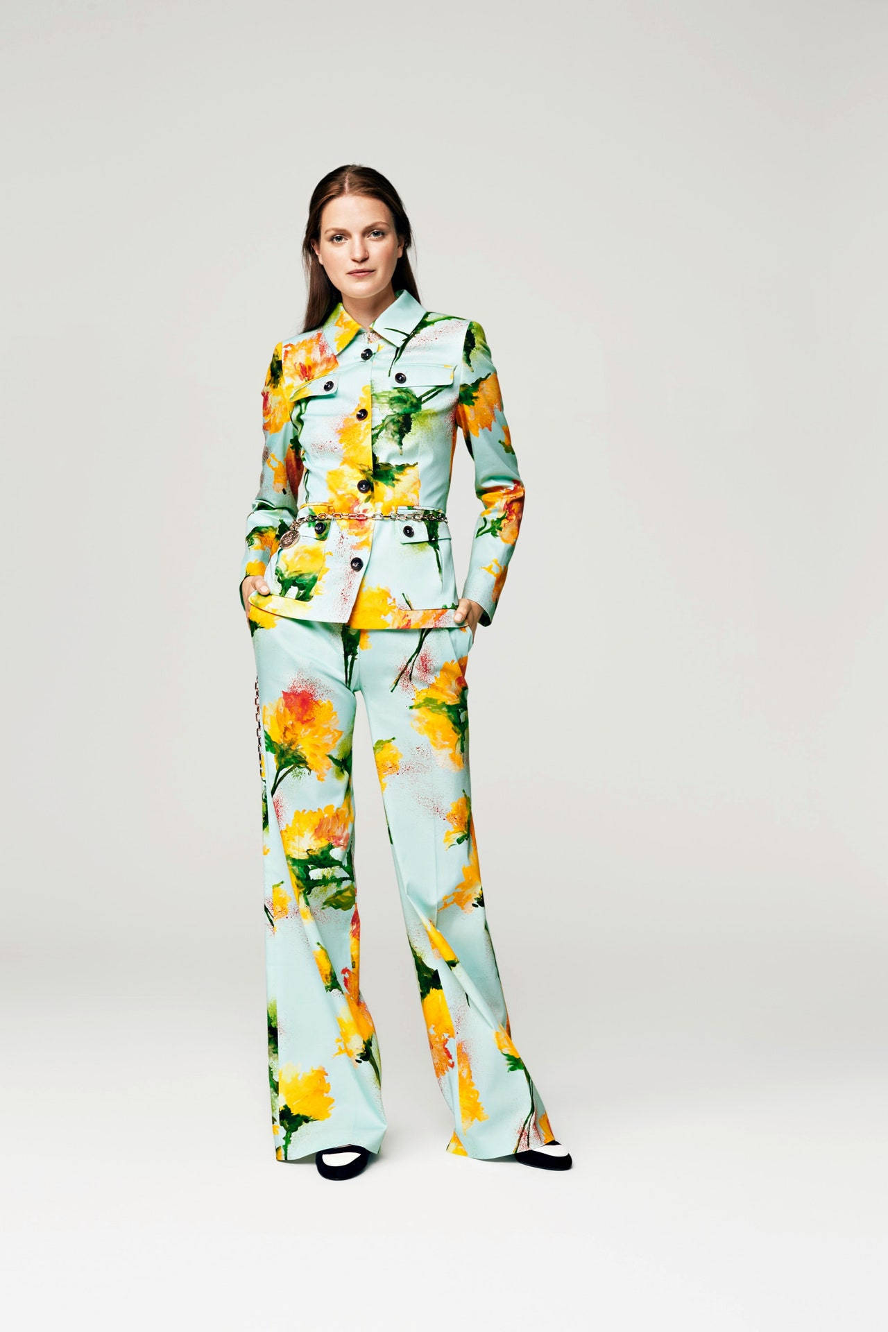 Escada, Spring 2016, floral print suit, Full HD Phone Wallpaper