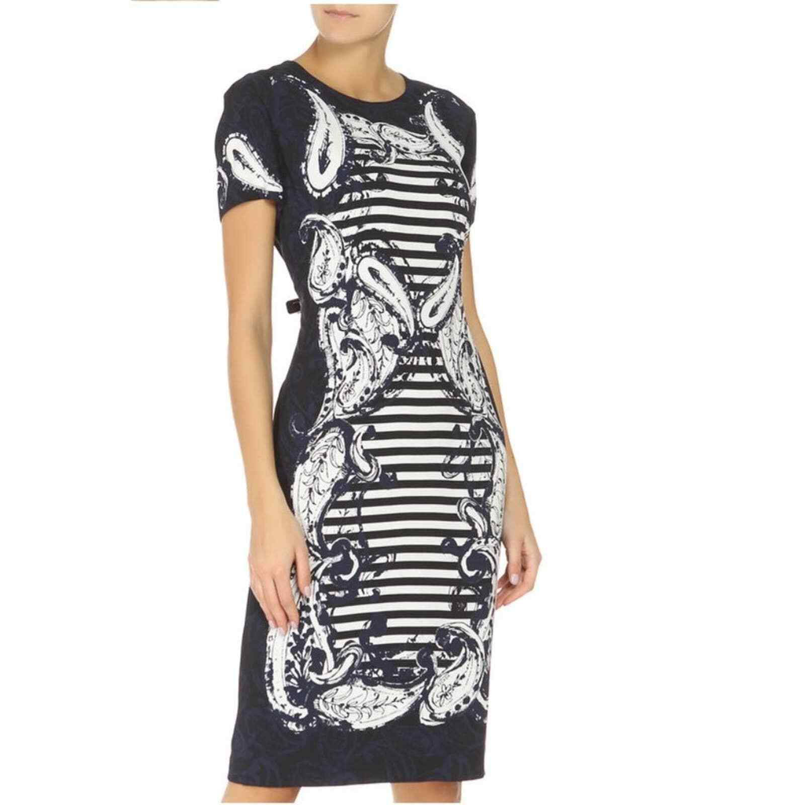 Escada, navy dress, white stripes, HD Desktop Wallpaper
