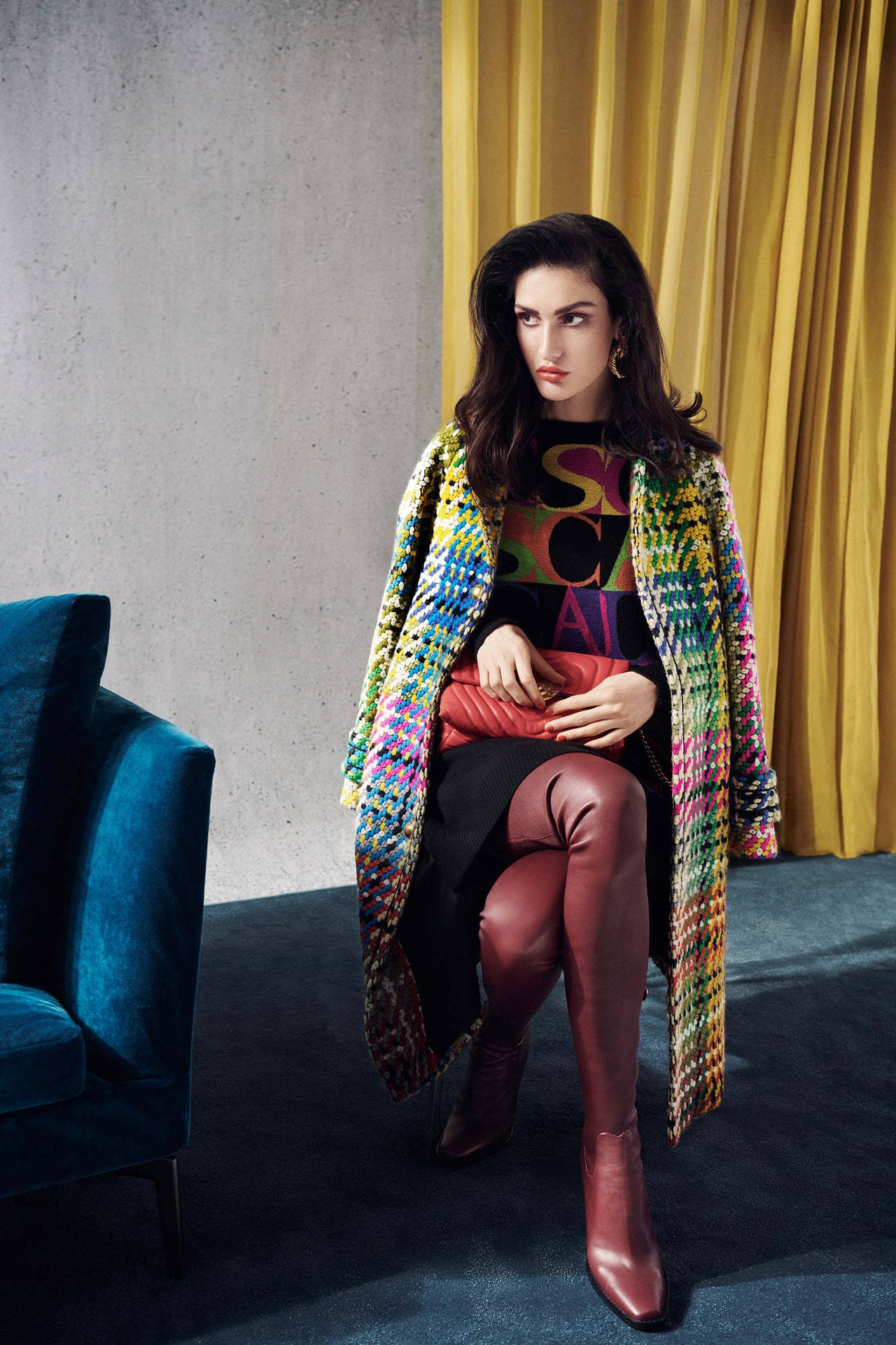 Escada, Fall 2018, colorful knit coat, Full HD Phone Wallpaper
