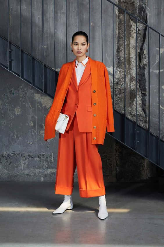 Orange Escada, Spring Summer 2020, bold orange suit, SD Phone Wallpaper