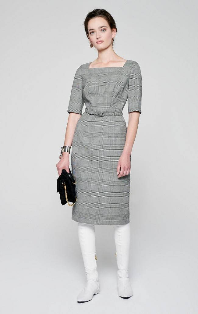 Escada, check dress, gray plaid dress, SD Phone Wallpaper