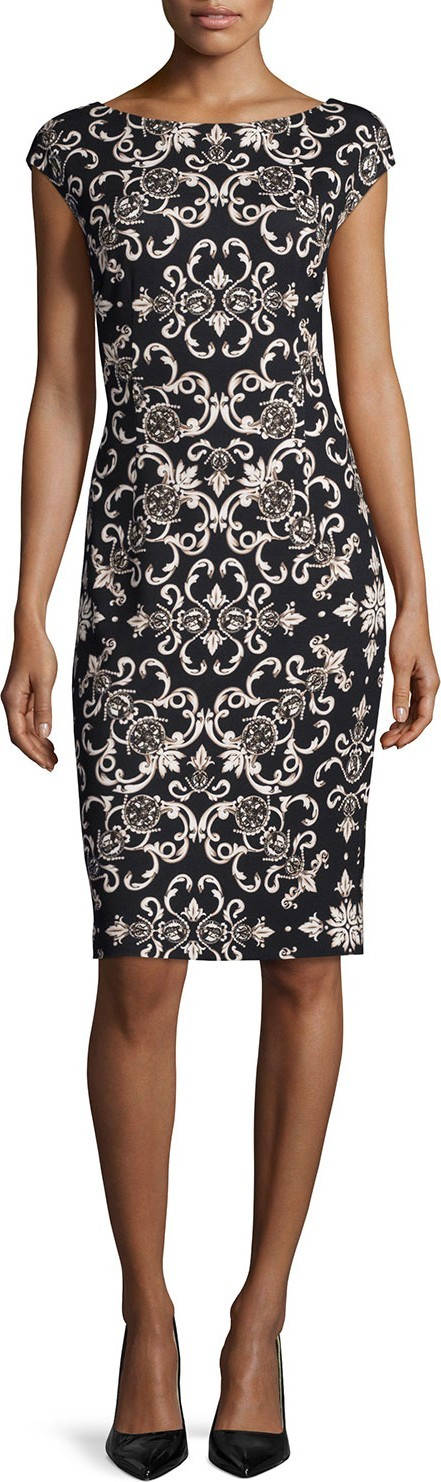Escada, white flower print, black and white ornate damask pattern dress, HD Phone Wallpaper