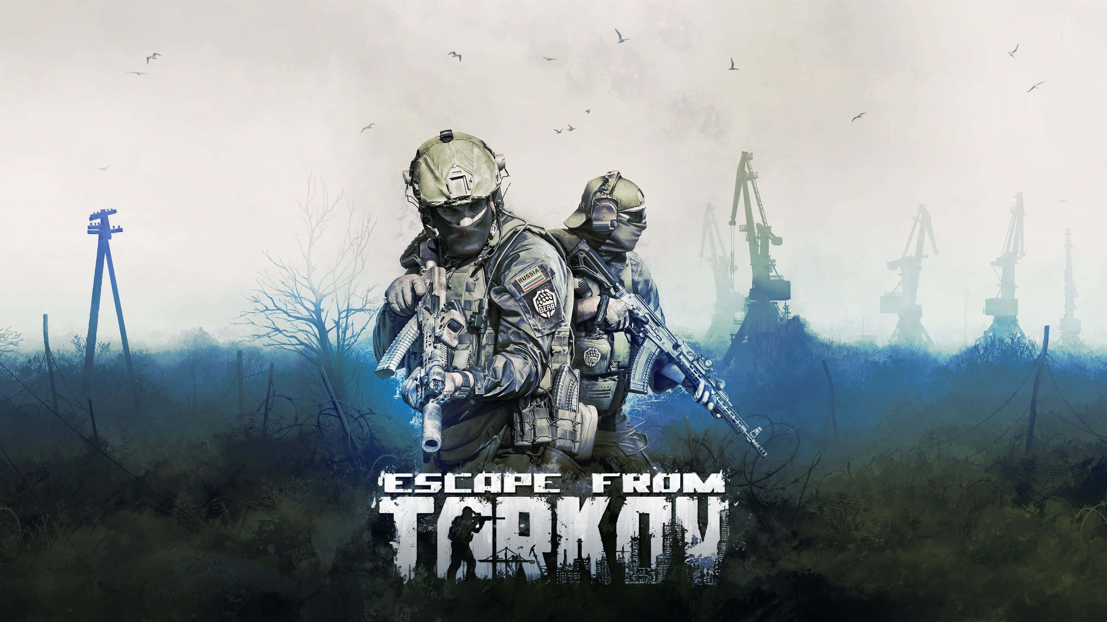 Escape From Tarkov, tactical gear, misty overgrown field, 4K Desktop Wallpaper