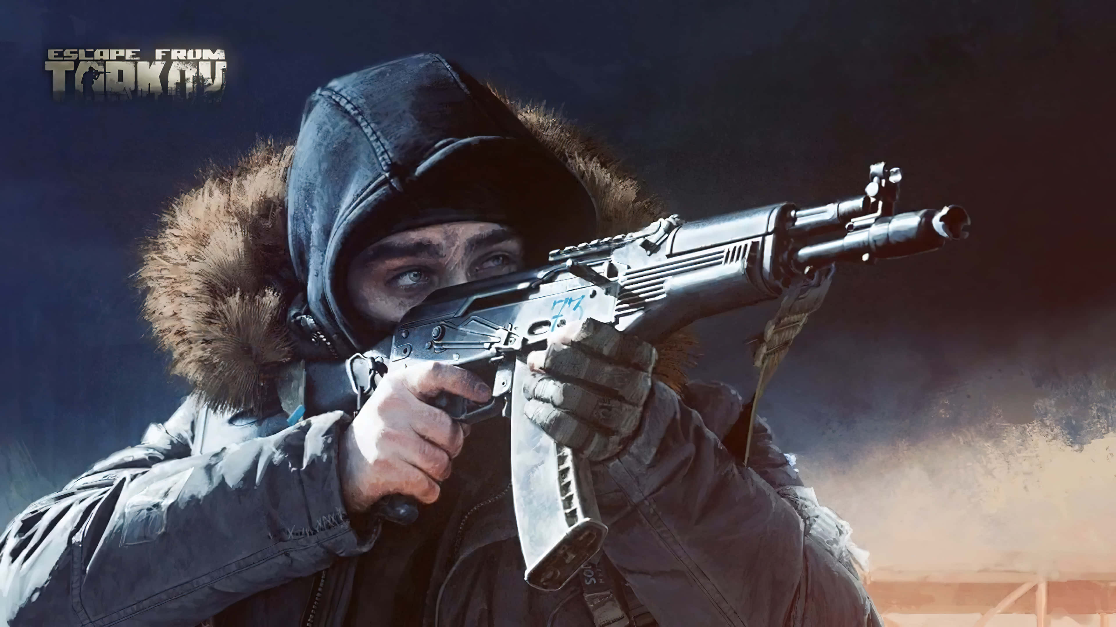 Escape From Tarkov, rifle, fur-lined hooded jacket, 4K Desktop Wallpaper