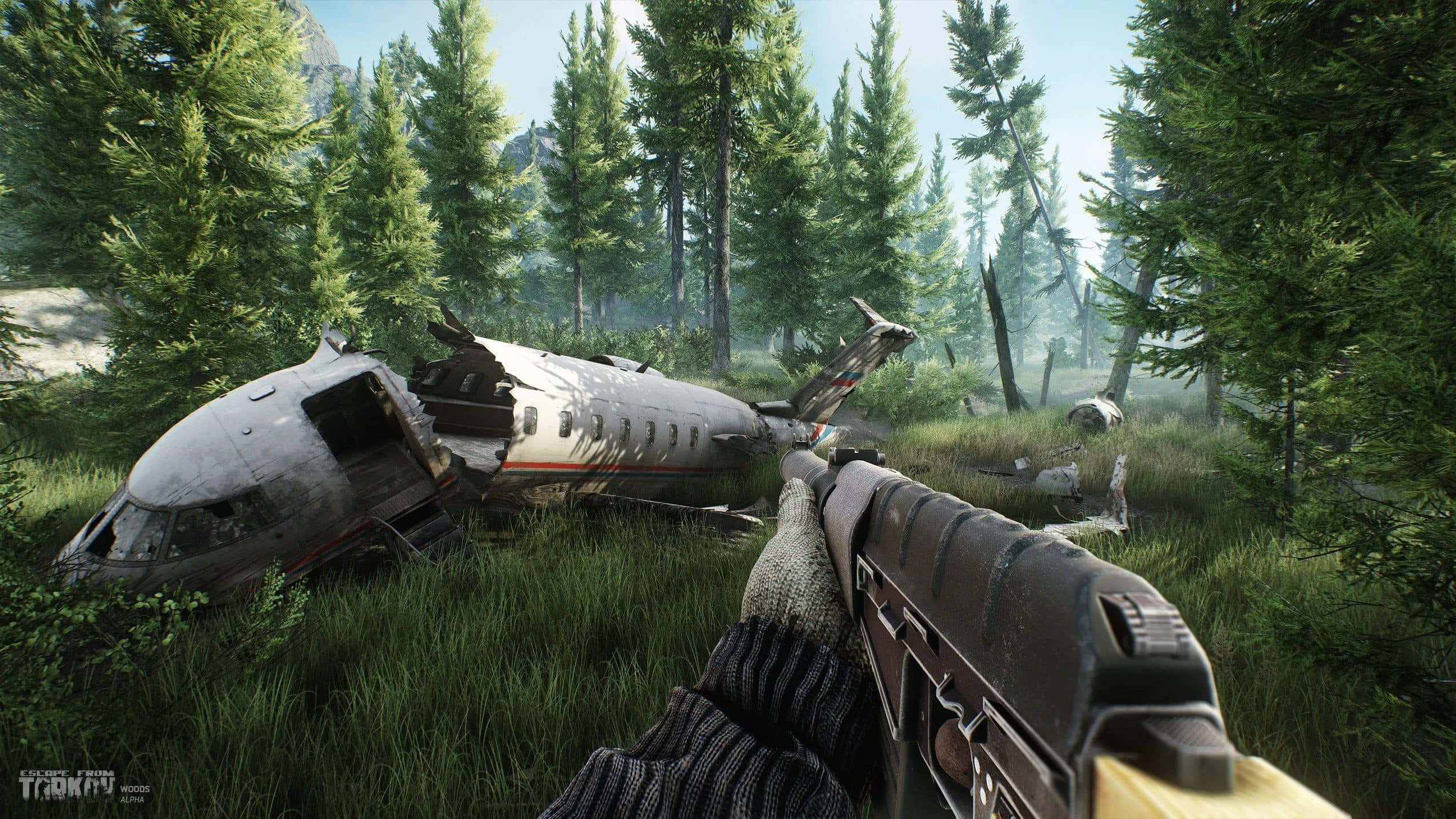 Escape From Tarkov, helicopter crash site, first-person view, Full HD Desktop Wallpaper