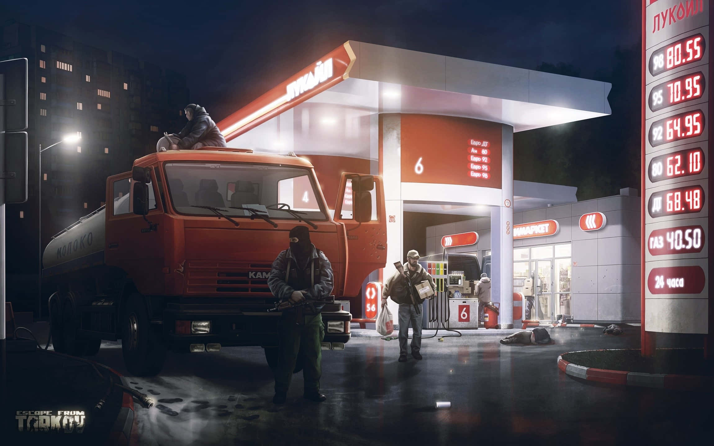 Tarkov, gas station, nighttime, Full HD Desktop Wallpaper