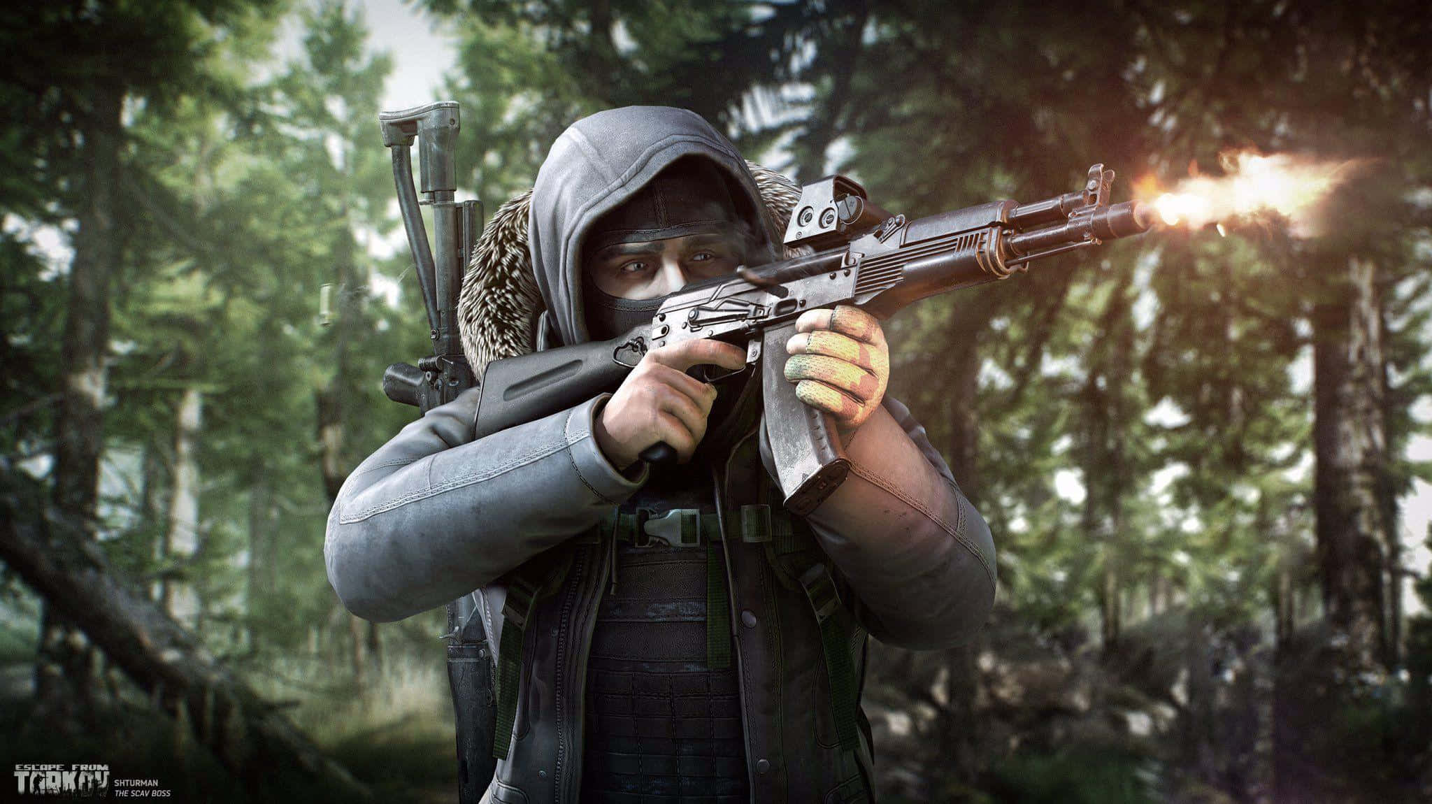 Tarkov, masked soldier, forest, Full HD Desktop Wallpaper