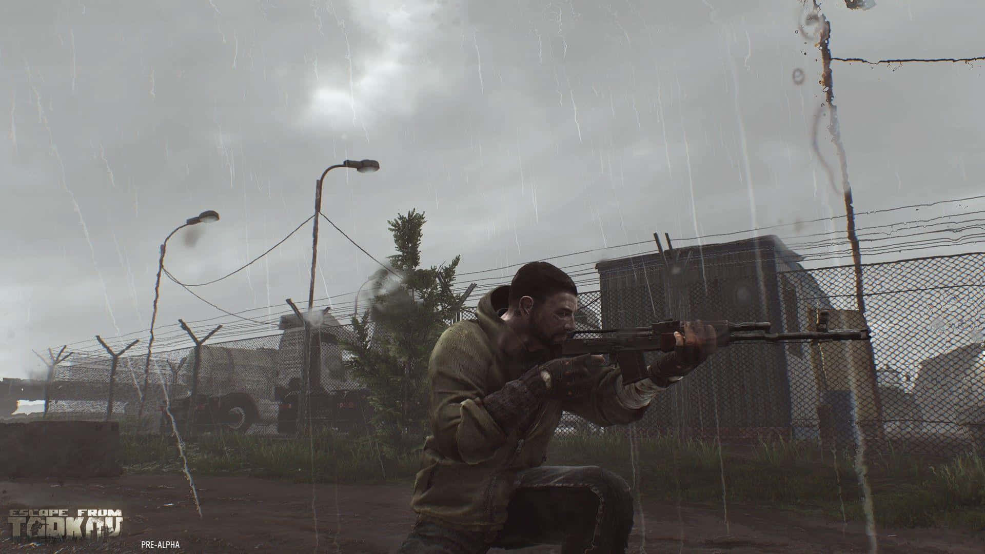 Escape From Tarkov, rainy combat scene, soldier, Full HD Desktop Wallpaper