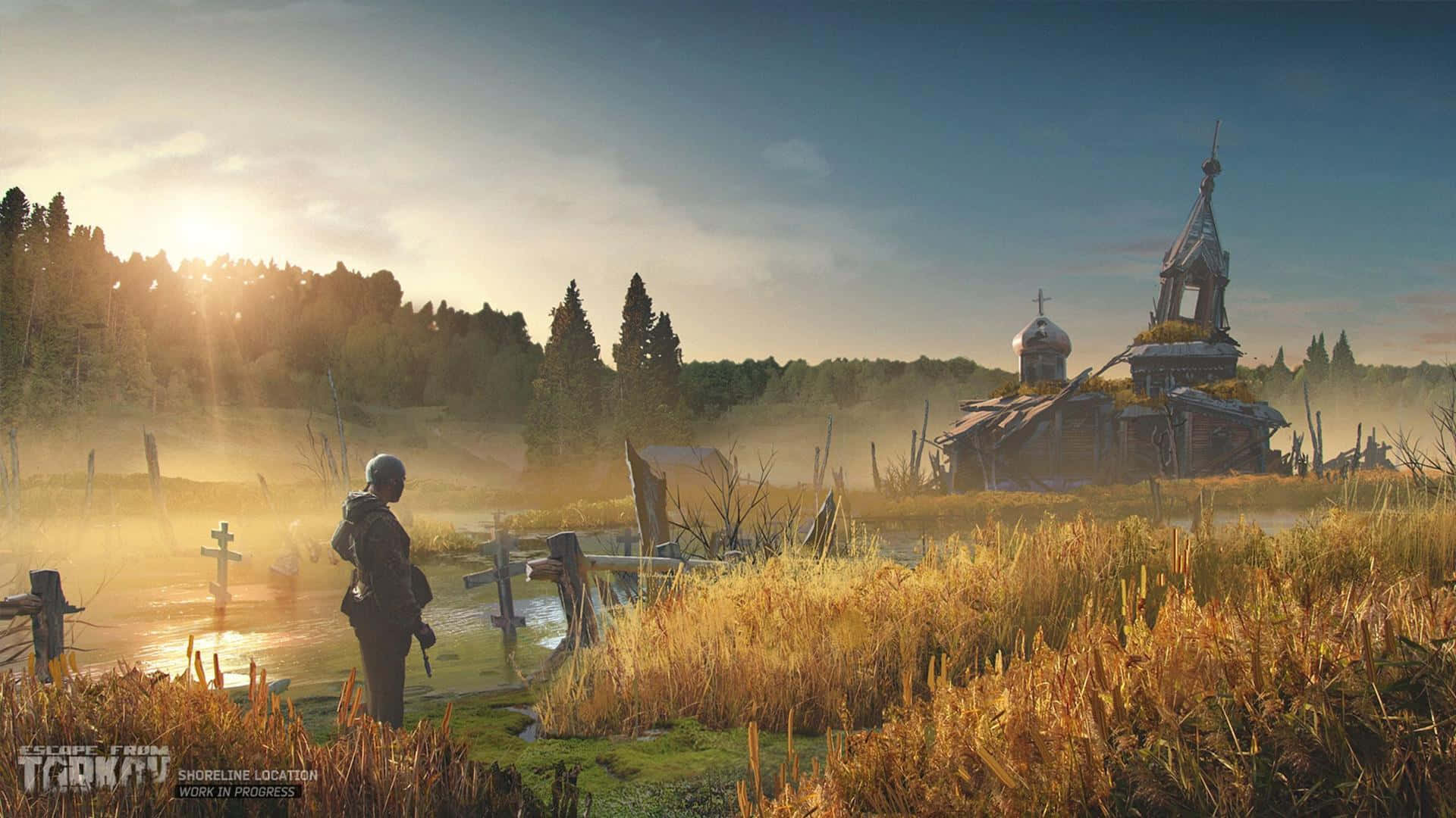 Escape From Tarkov, sunrise, church, Full HD Desktop Wallpaper