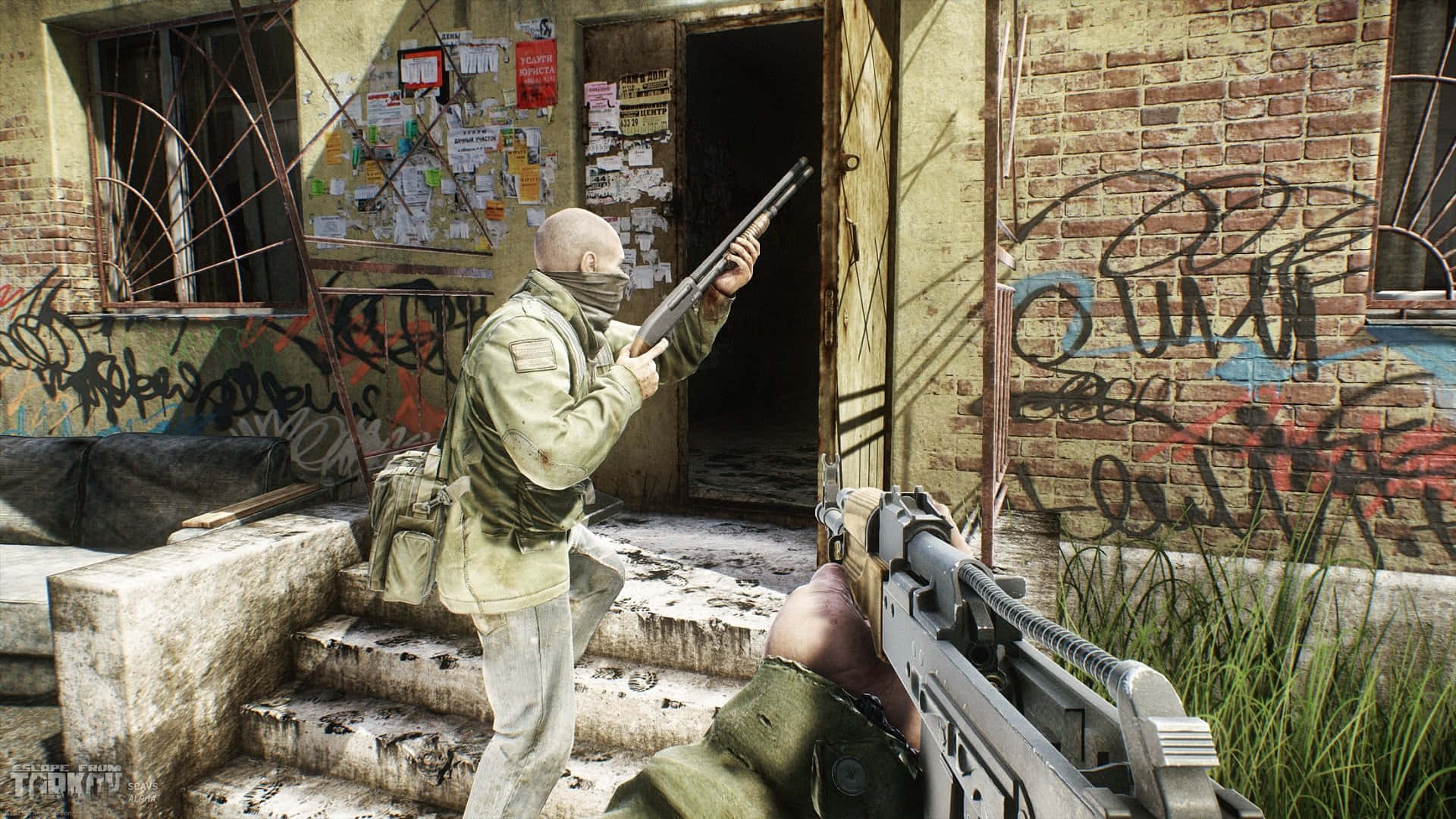 Tarkov, urban ruin, graffiti-covered, Full HD Desktop Wallpaper