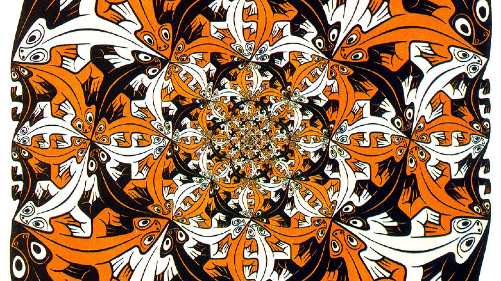 Escher, mandala, orange, Full HD Desktop Wallpaper