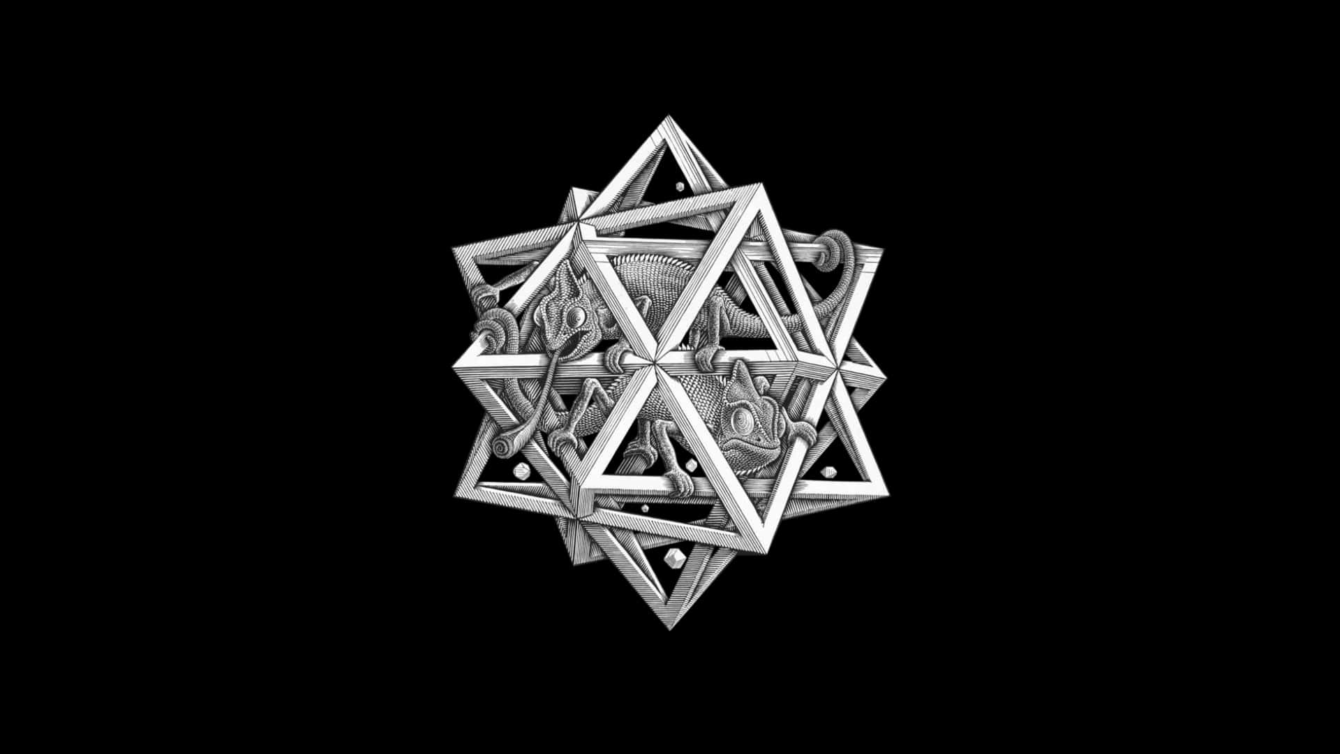 Escher, silver geometric star, chameleons, Full HD Desktop Wallpaper