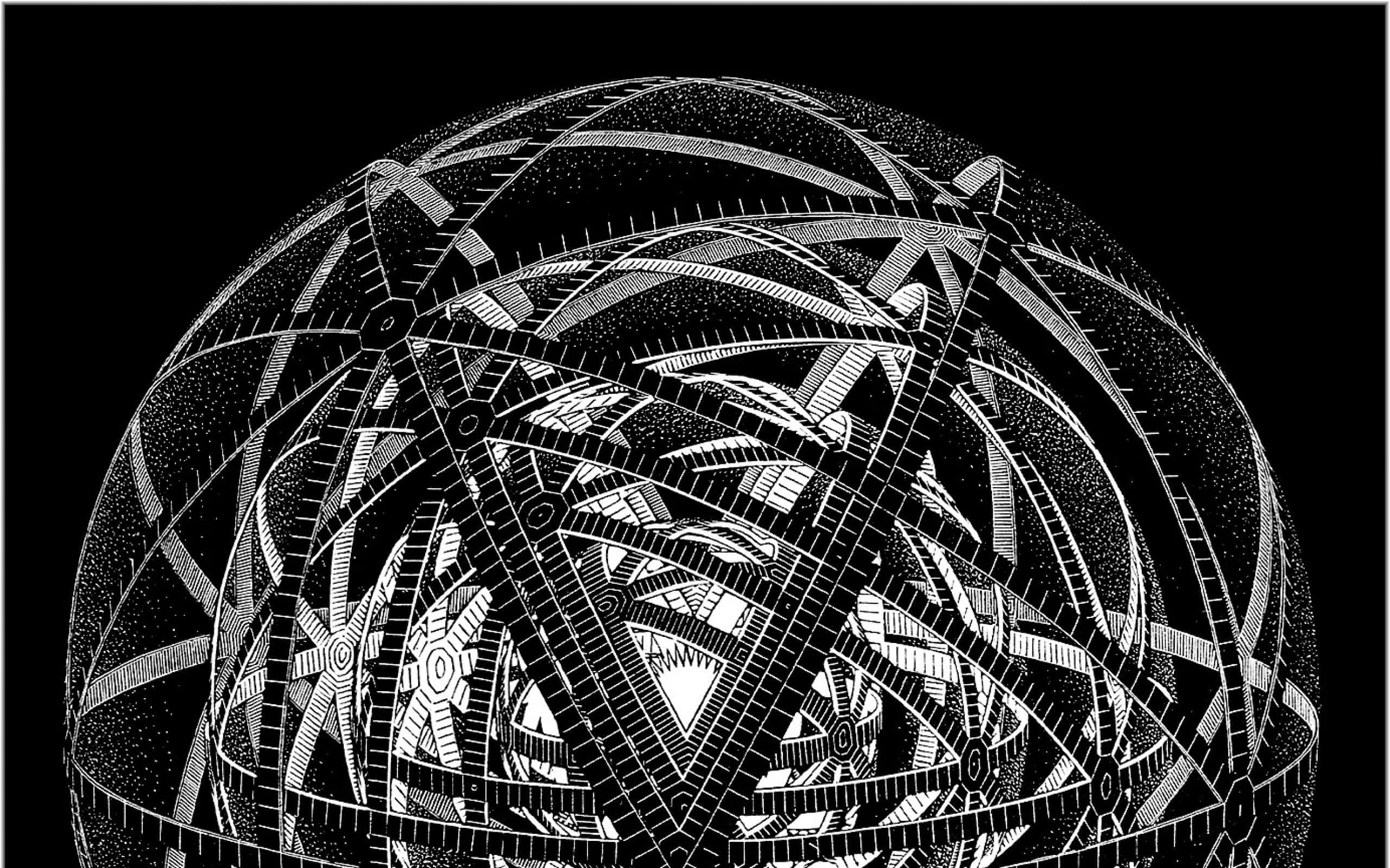 Escher, black and white, spiral egg, 2K Desktop Wallpaper