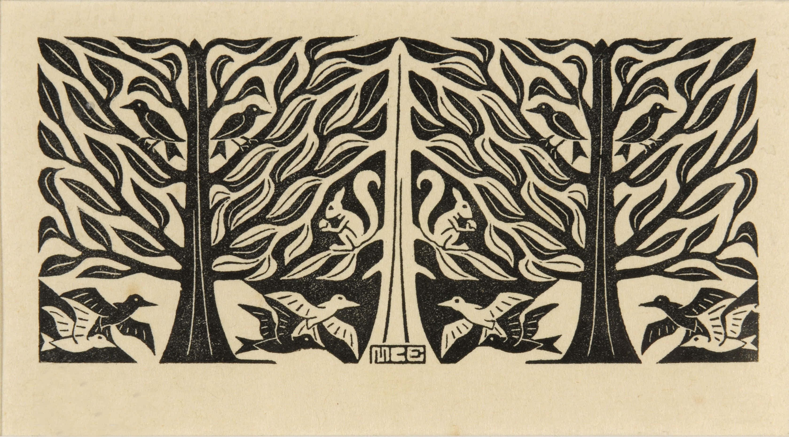Escher, black and white, woodcut style, 2K Desktop Wallpaper