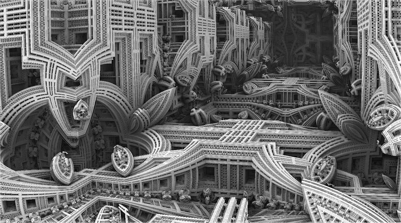 Escher, black and white, futuristic city, HD Desktop Wallpaper