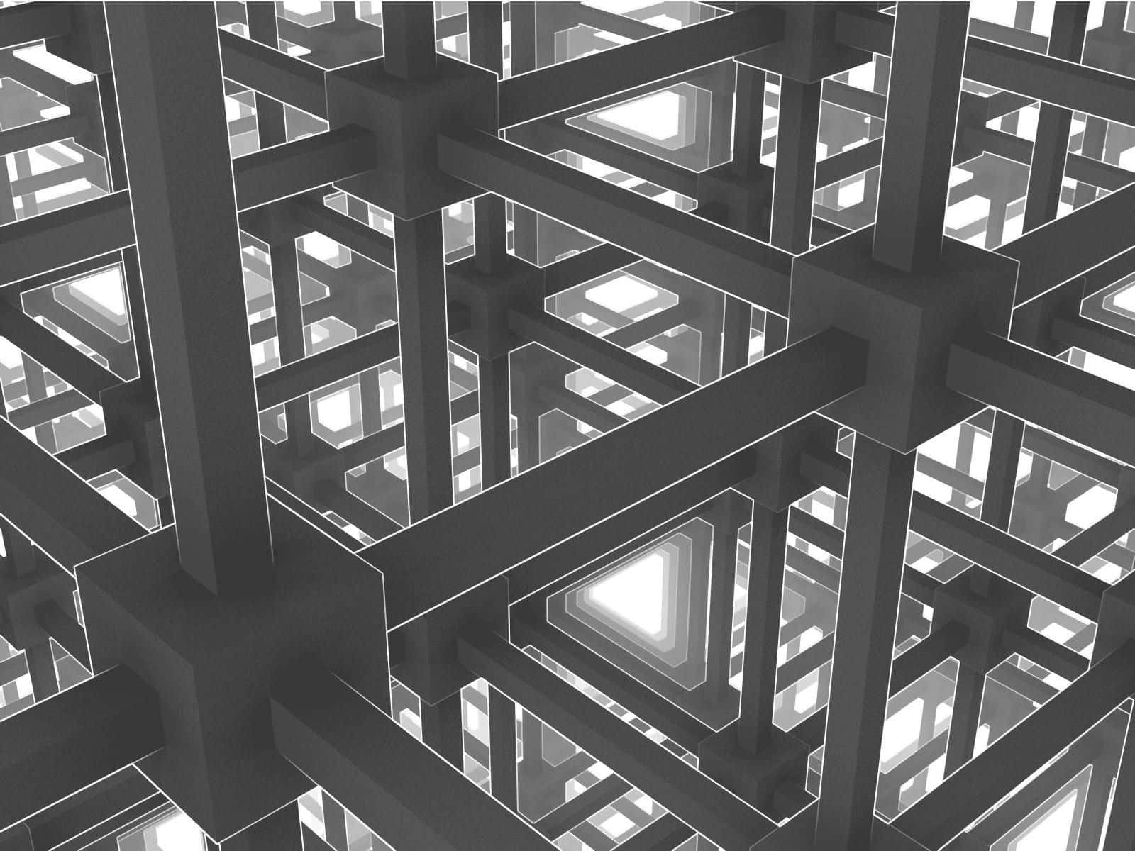 Escher, black and white, 3d structure, HD Desktop Wallpaper