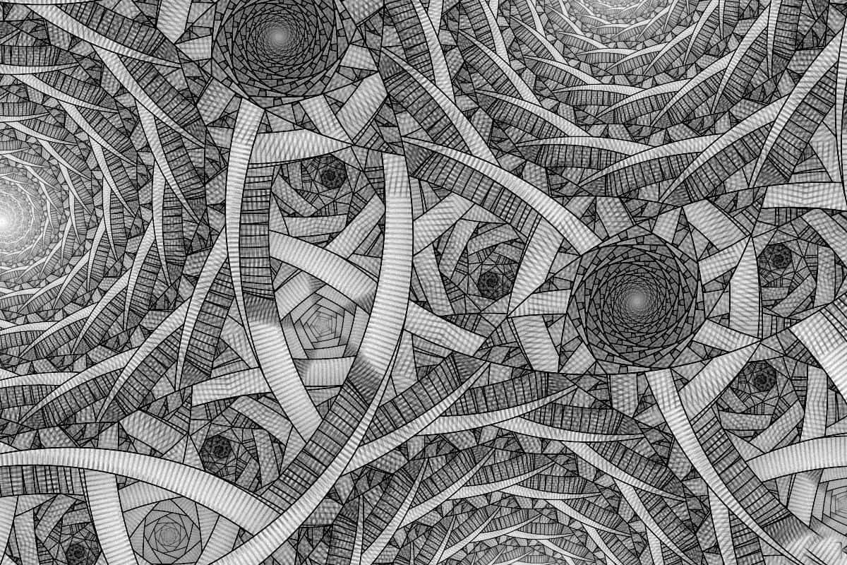 Escher, black and white, spiral pattern, SD Desktop Wallpaper
