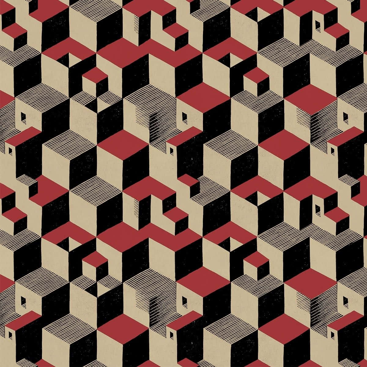 Escher, 3d cubes, red black and beige, SD Desktop Wallpaper