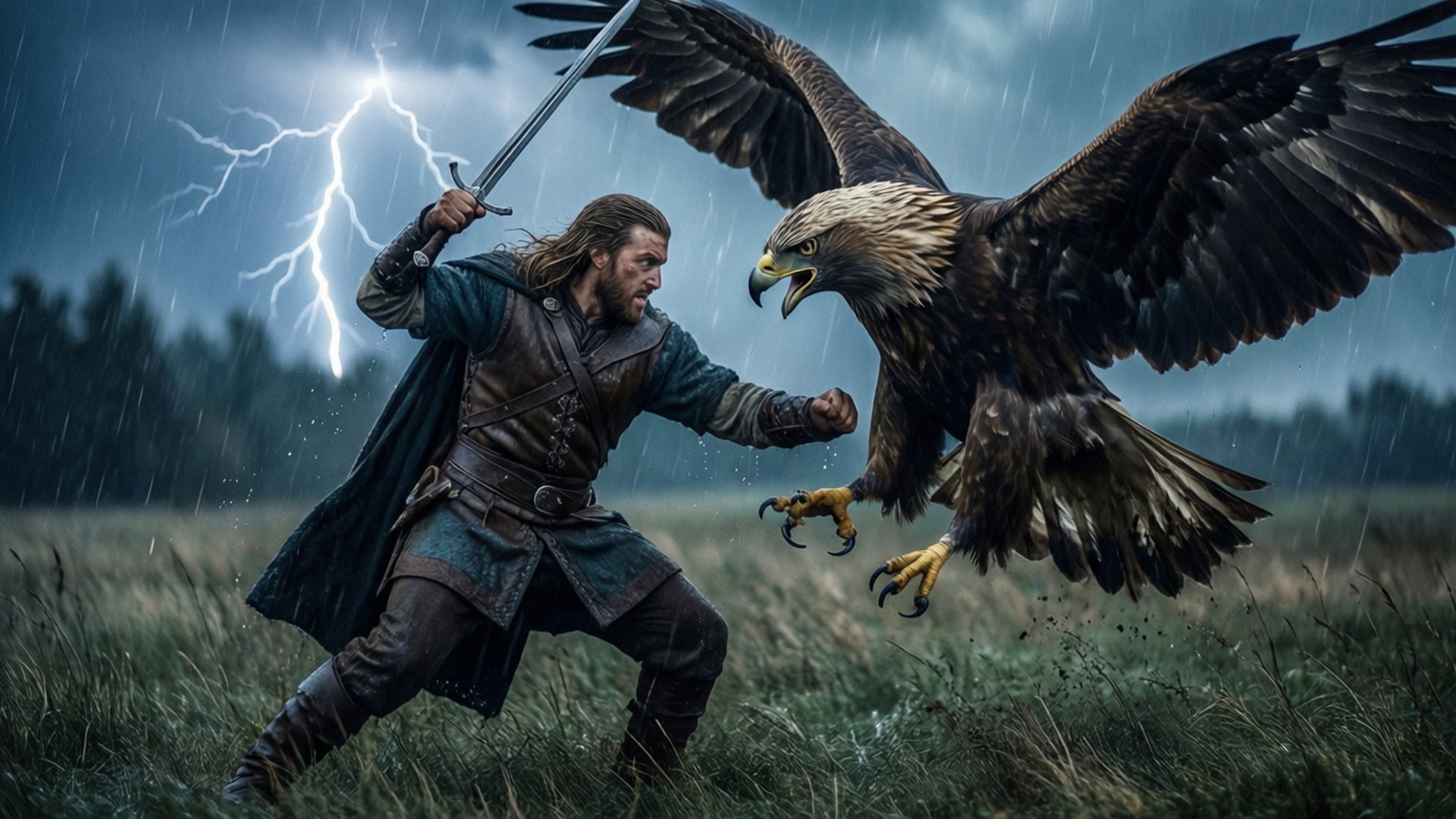 Eskel, griffin, thunderstorm, Full HD Desktop Wallpaper