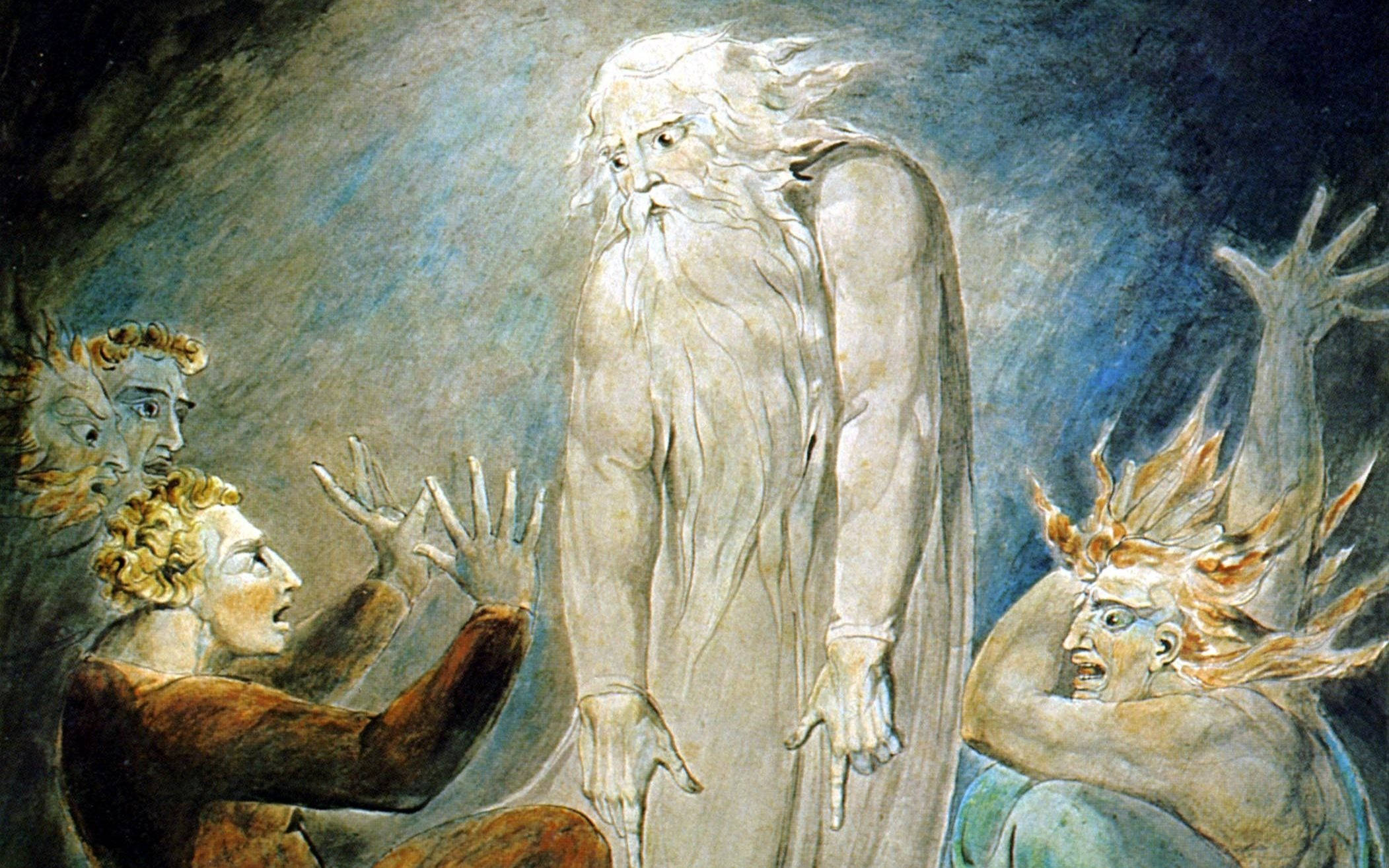 Esoteric Painting, towering ethereal figure, flowing white hair, Full HD Desktop Wallpaper