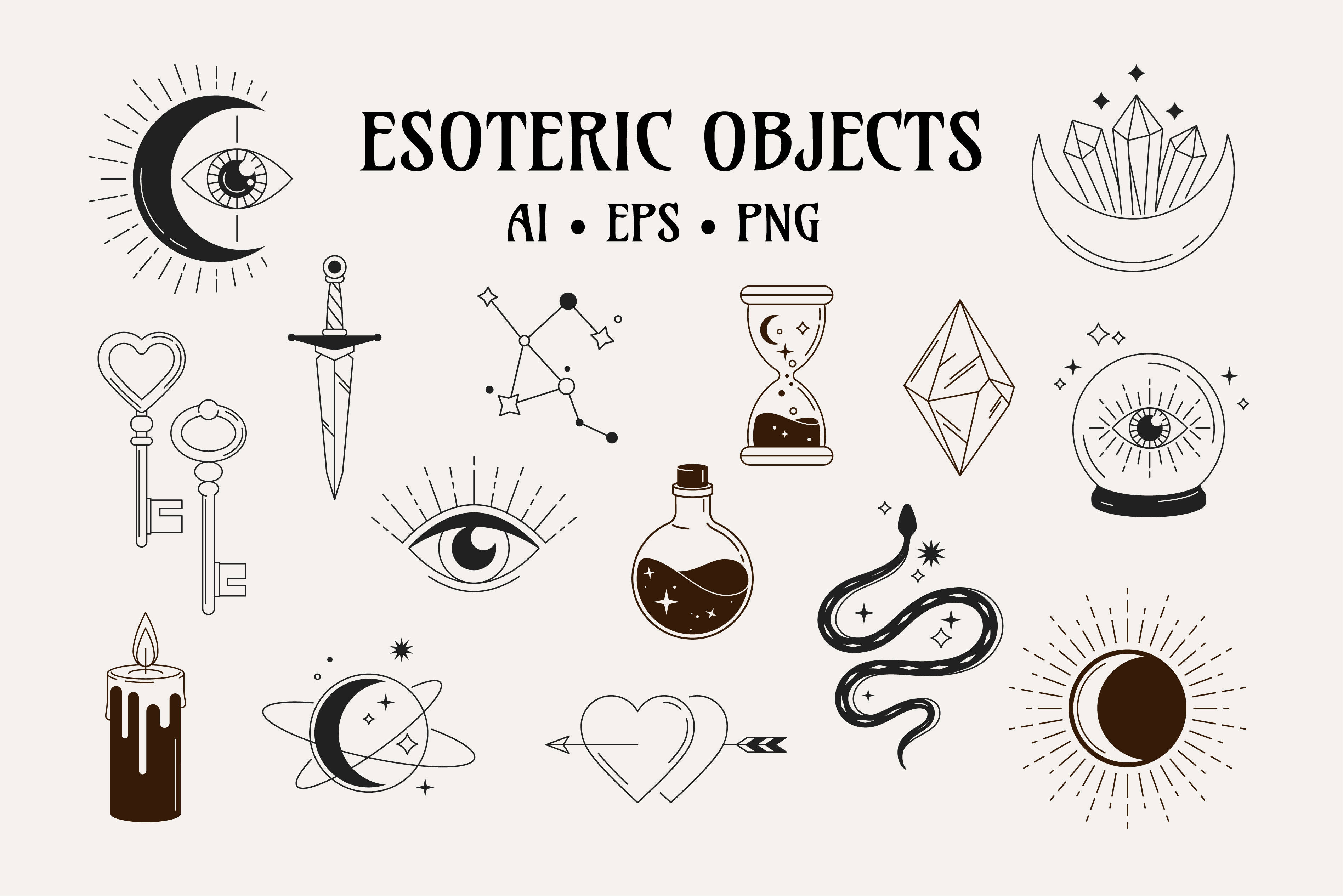 Esoteric Objects, crescent moons, eyes, 2K Desktop Wallpaper