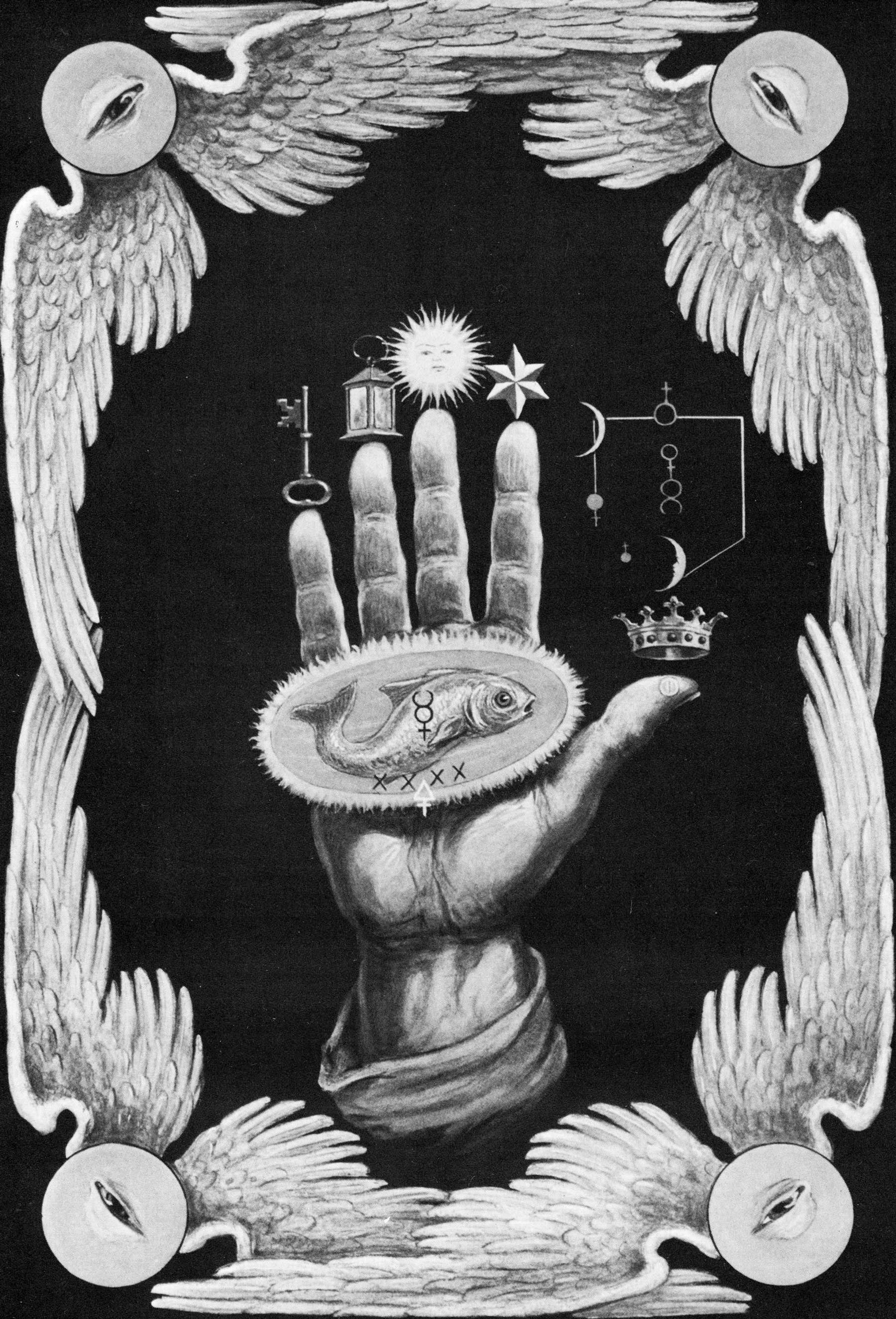 Esoteric, hand, fish, 2K Phone Wallpaper