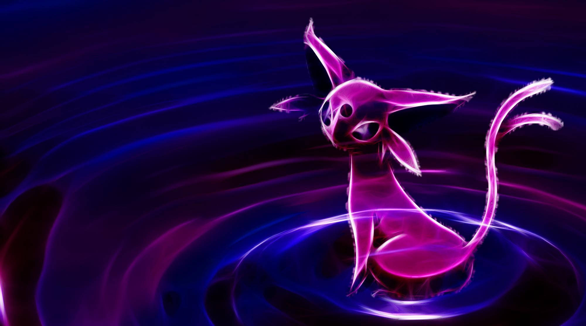 Neon Espeon, glowing pink, purple, Full HD Desktop Wallpaper