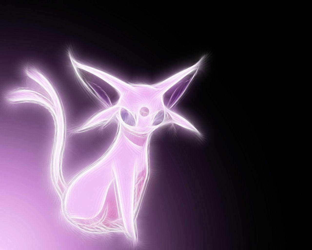 Espeon, glowing ethereal cat-like creature, sharp ears, HD Desktop Wallpaper