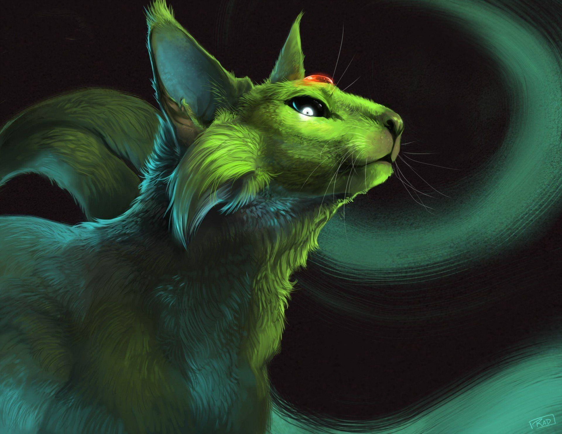 Espeon, luminous green, glowing eyes, Full HD Desktop Wallpaper