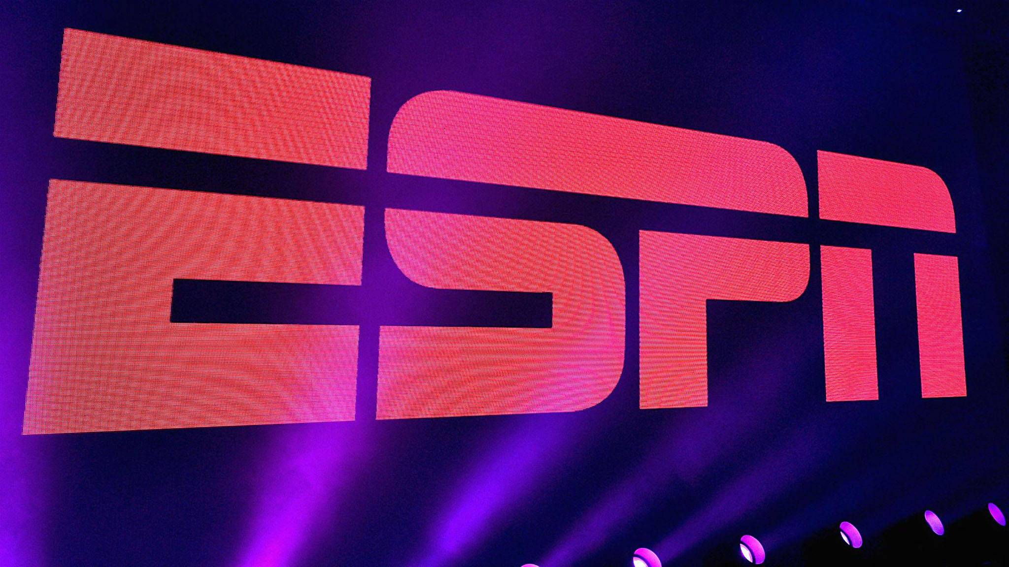 ESPN, glowing ESPN logo, vibrant red and pink hues, Full HD Desktop Wallpaper