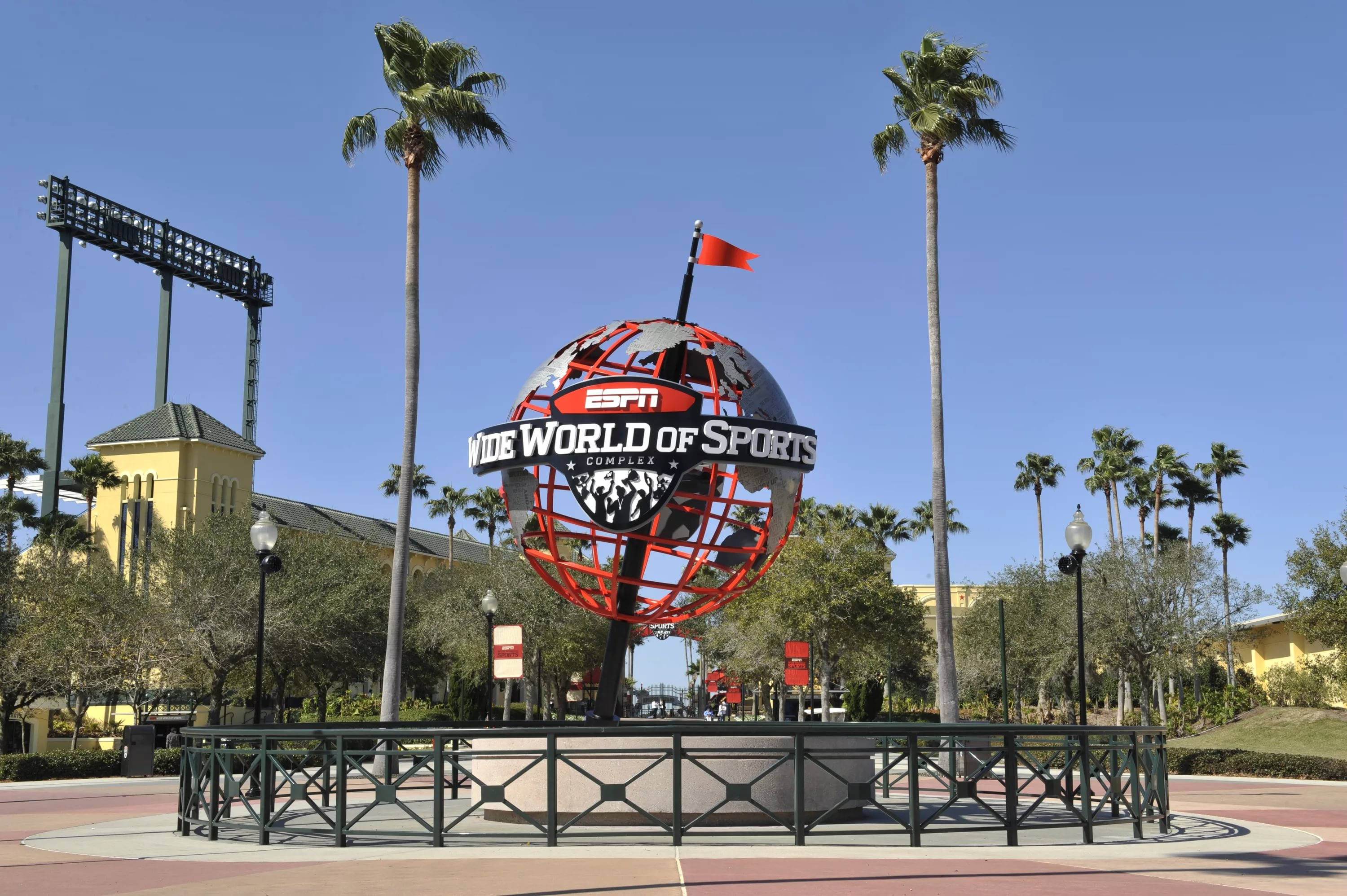 ESPN, globe sculpture, red, 2K Desktop Wallpaper