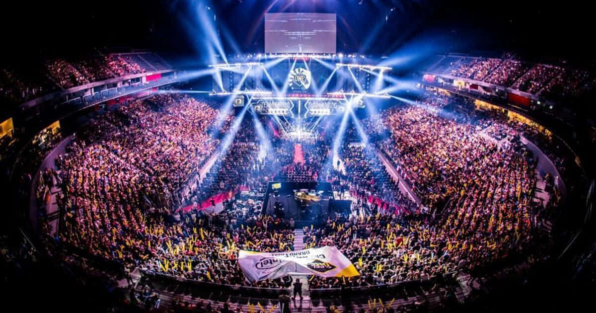 Esports, stadium, yellow banners, SD Desktop Wallpaper