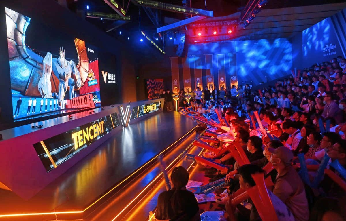 esports, red and blue lights, giant screens, SD Desktop Wallpaper