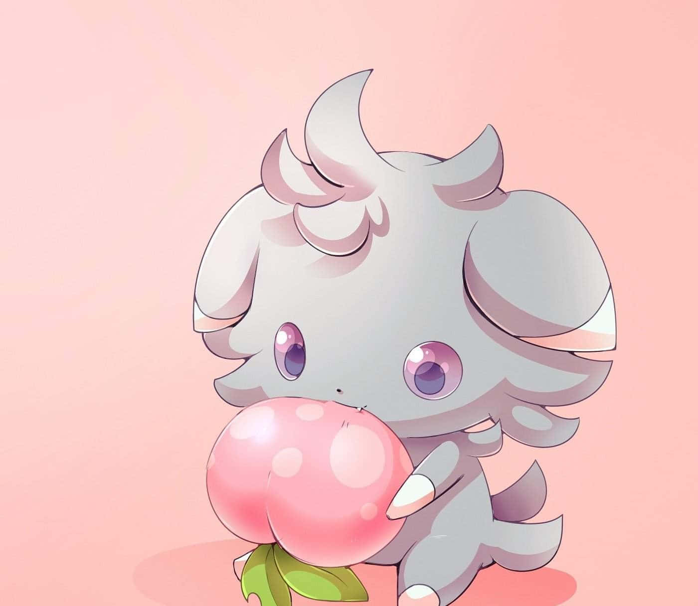 Espurr, peach fruit, gray anime-style creature, HD Desktop Wallpaper