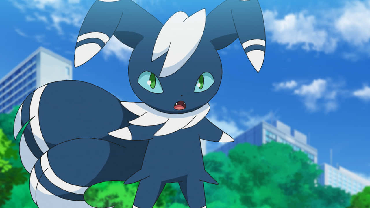 Espurr, blue and white anime Pokémon, green eyes, HD Desktop Wallpaper