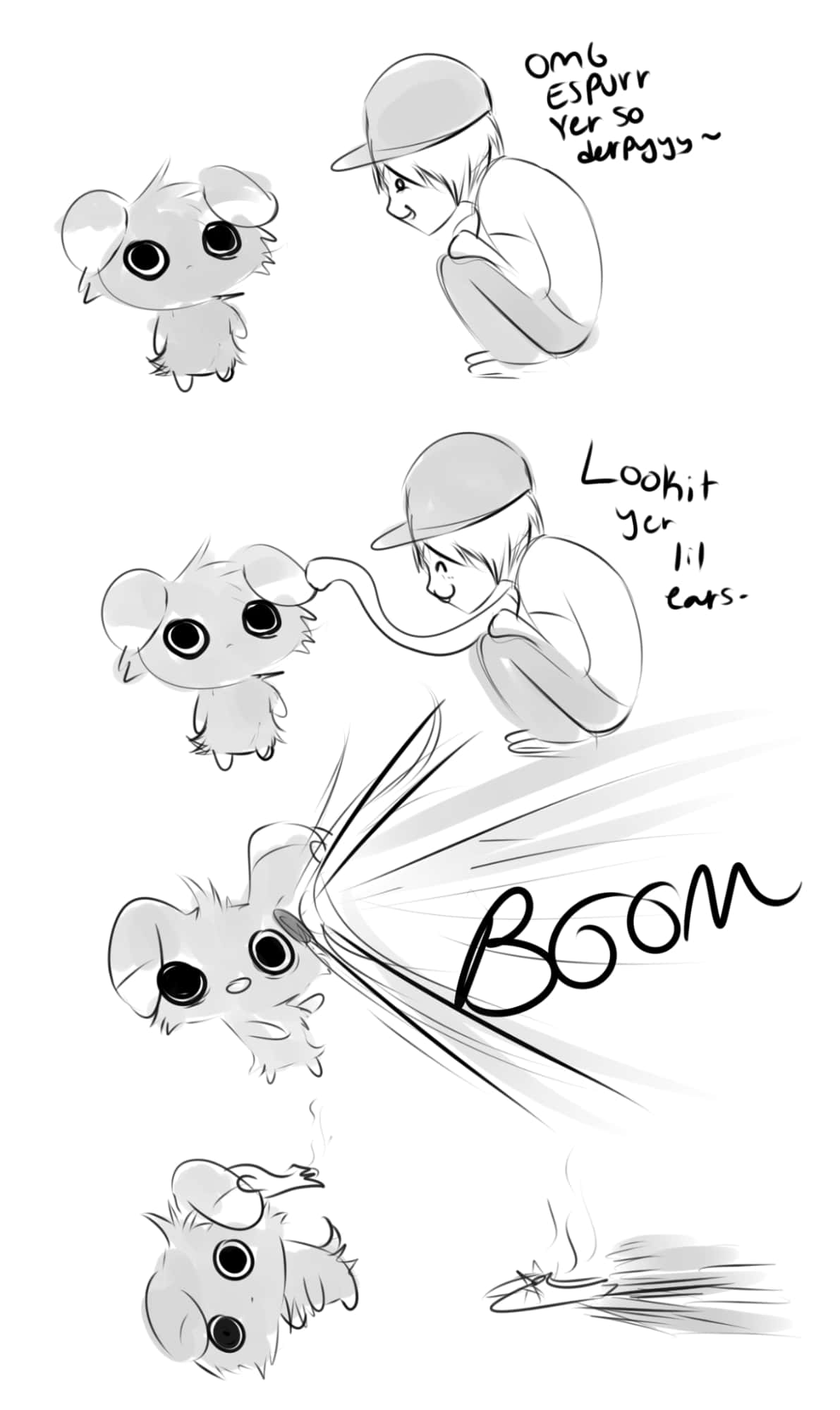 Espurr, black and white comic strip, big eyes, Full HD Phone Wallpaper