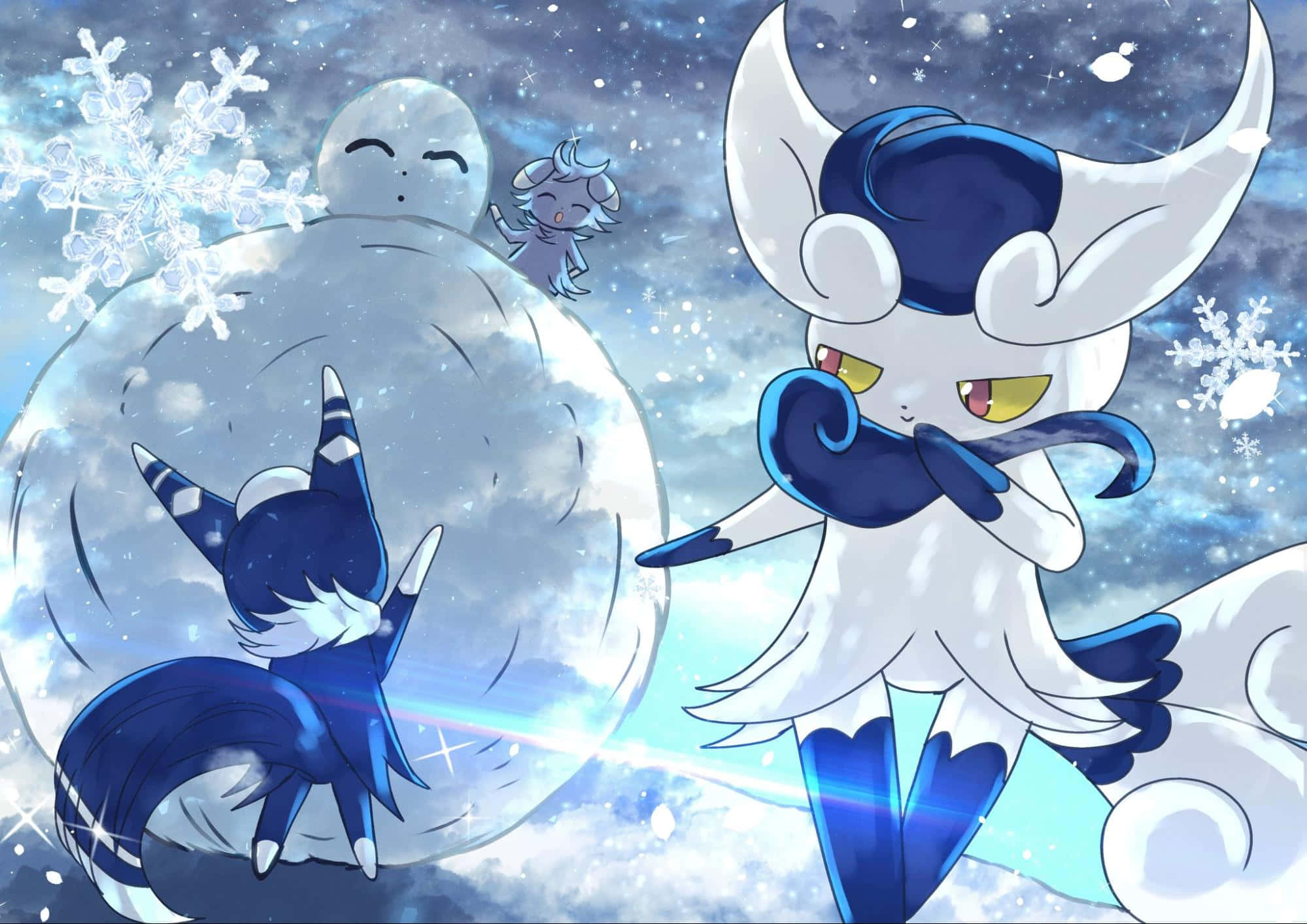 Espurr, snow, anime-style, Full HD Desktop Wallpaper