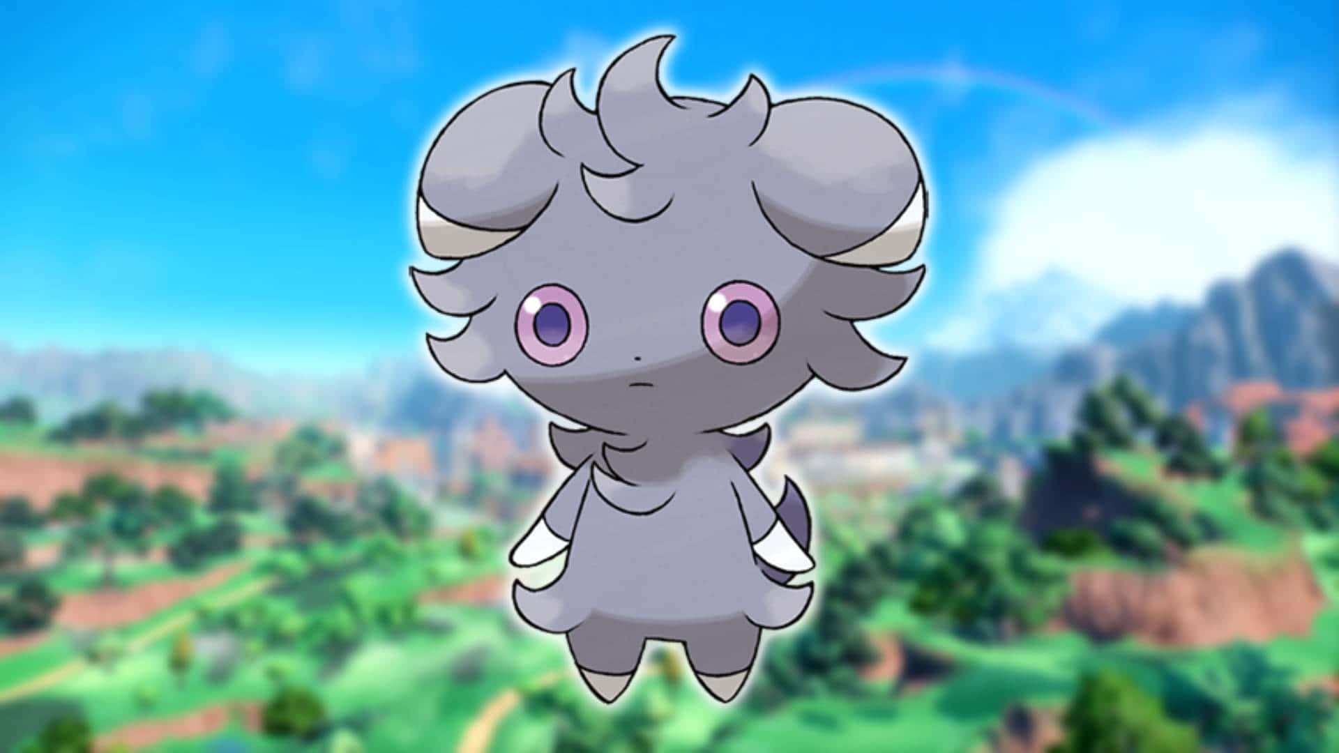 Espurr, fluffy grey anime creature, purple eyes, Full HD Desktop Wallpaper