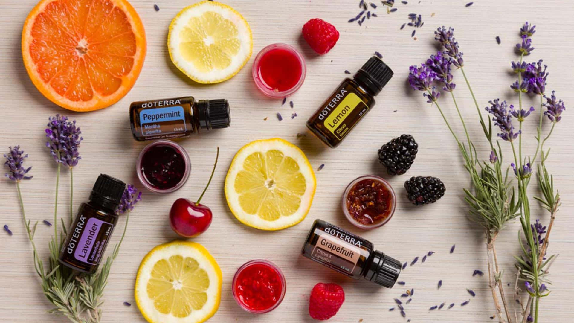 doTERRA, essential oil bottles, citrus slices, Full HD Desktop Wallpaper
