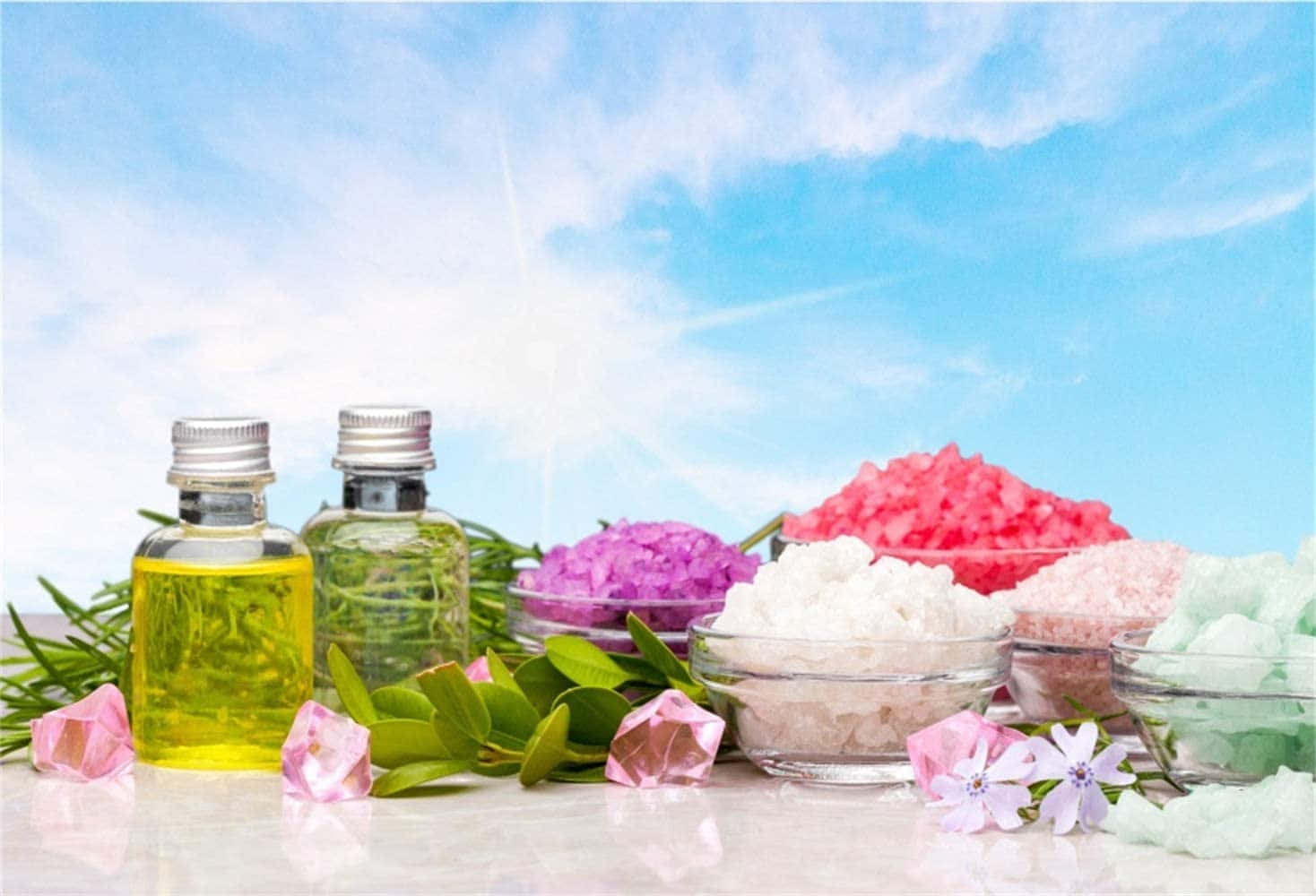 essential oil, bath salts, glass bottles, HD Desktop Wallpaper