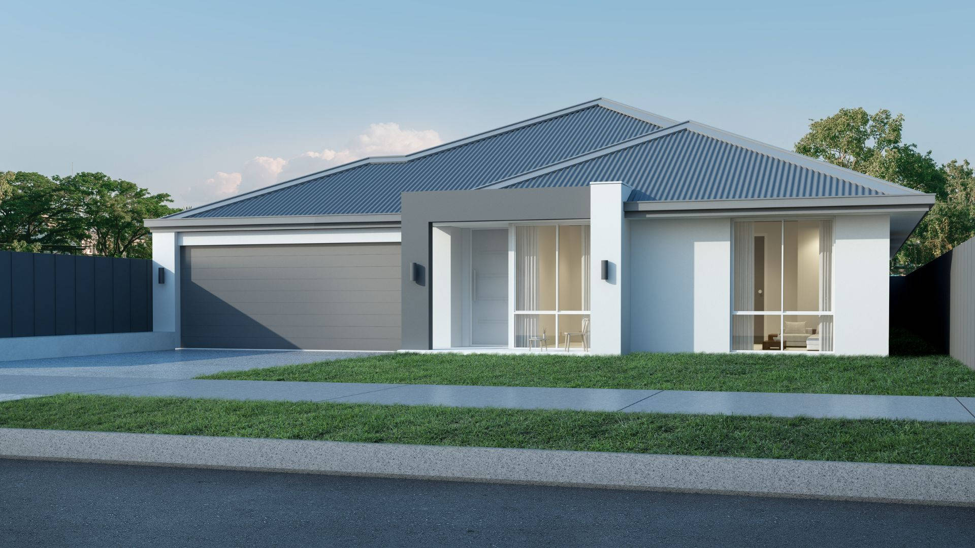 modern minimalist australian home, gray metal roof, white walls, Full HD Desktop Wallpaper