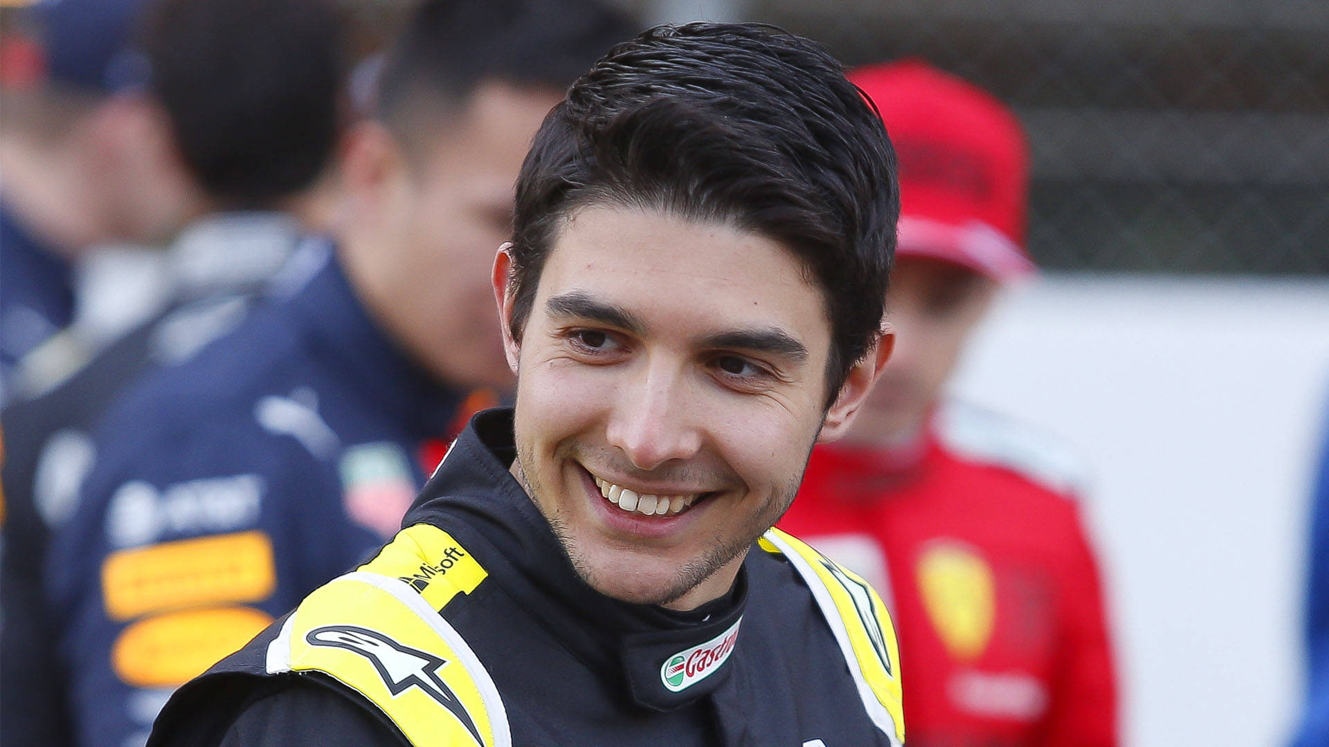 Esteban Ocon, black and yellow team jacket, sponsor logos, Full HD Desktop Wallpaper
