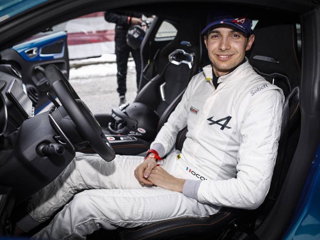 Esteban Ocon, white racing suit, blue race car, SD Desktop Wallpaper