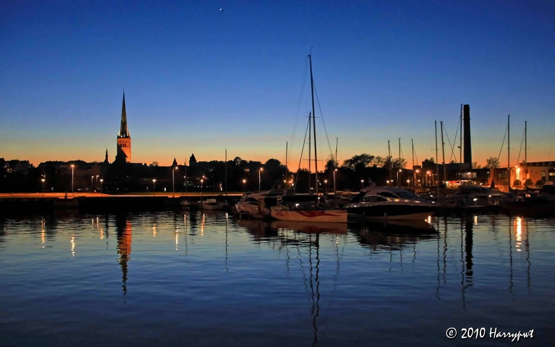 Estonia, scenic harbor, dusk, Full HD Desktop Wallpaper