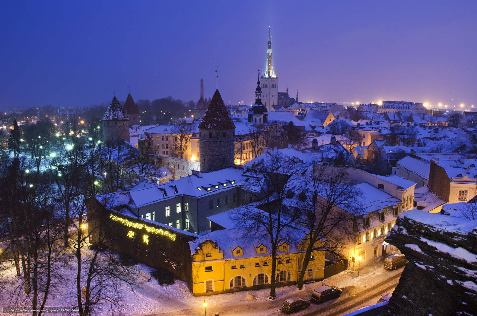 Estonia, snow, historic towers, HD Desktop Wallpaper