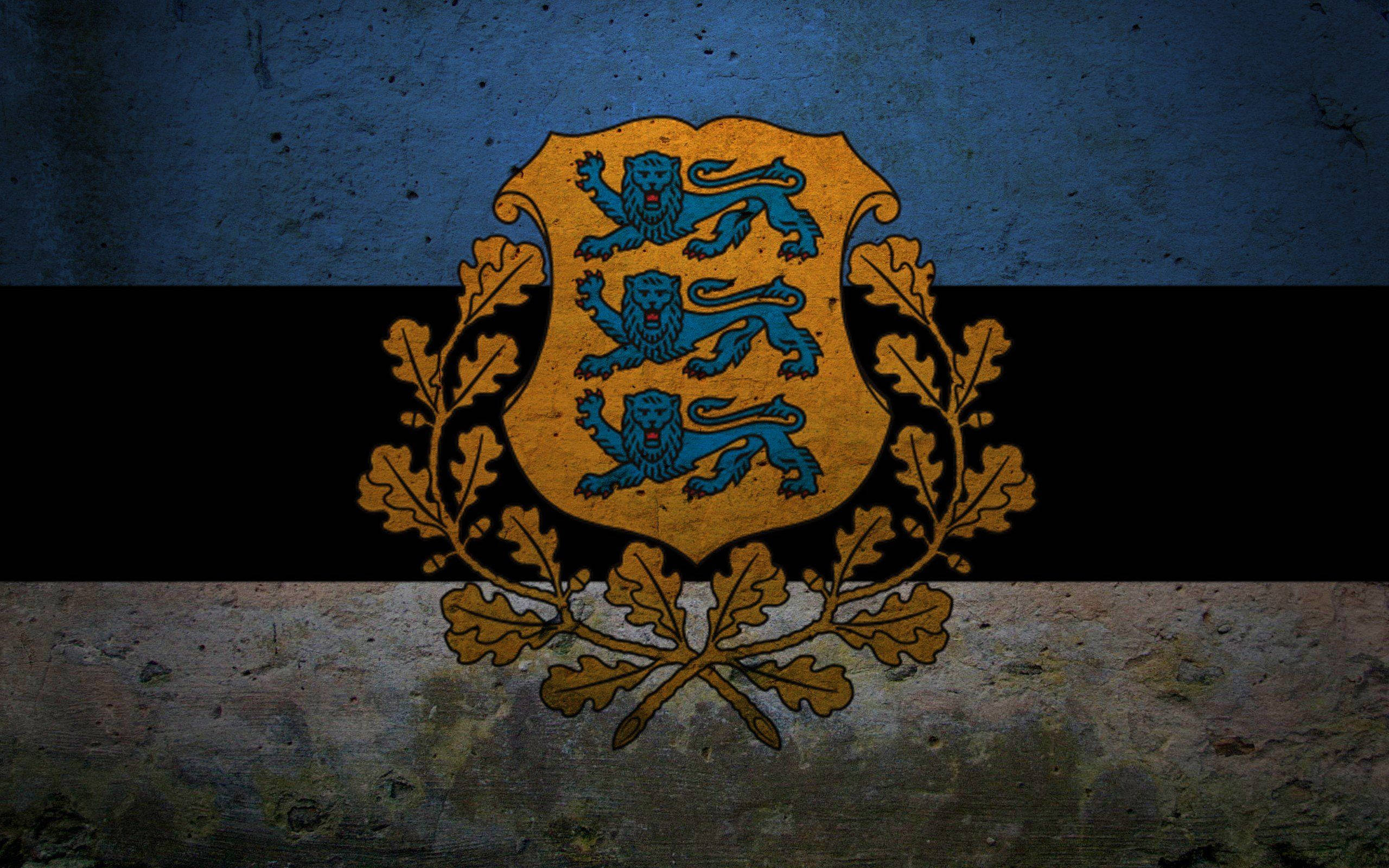 Estonia flag, emblem, blue lions, 2K Desktop Wallpaper