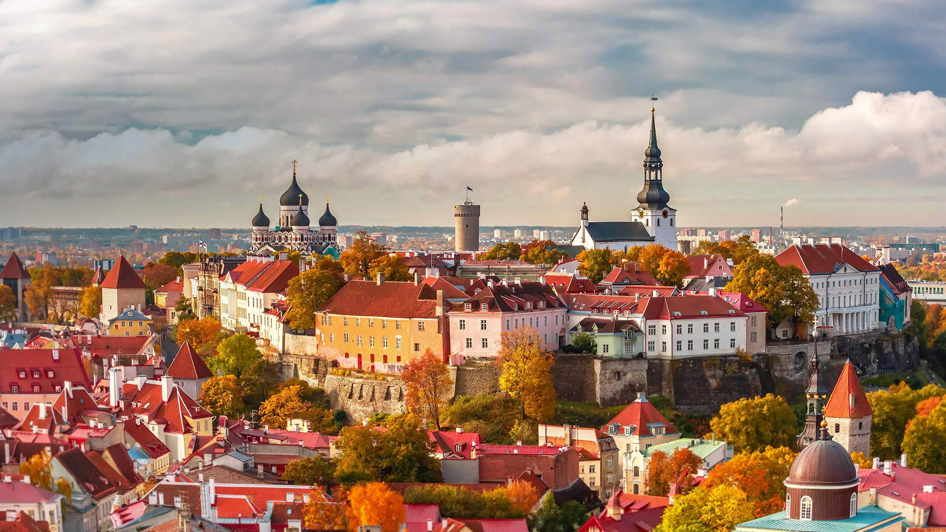 Estonia, elevated wall, cityscape, Full HD Desktop Wallpaper
