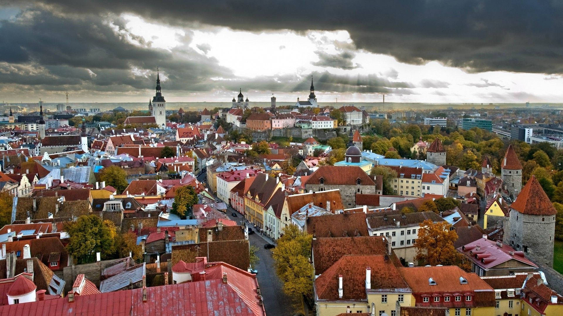 Estonia, red rooftops, medieval towers, Full HD Desktop Wallpaper