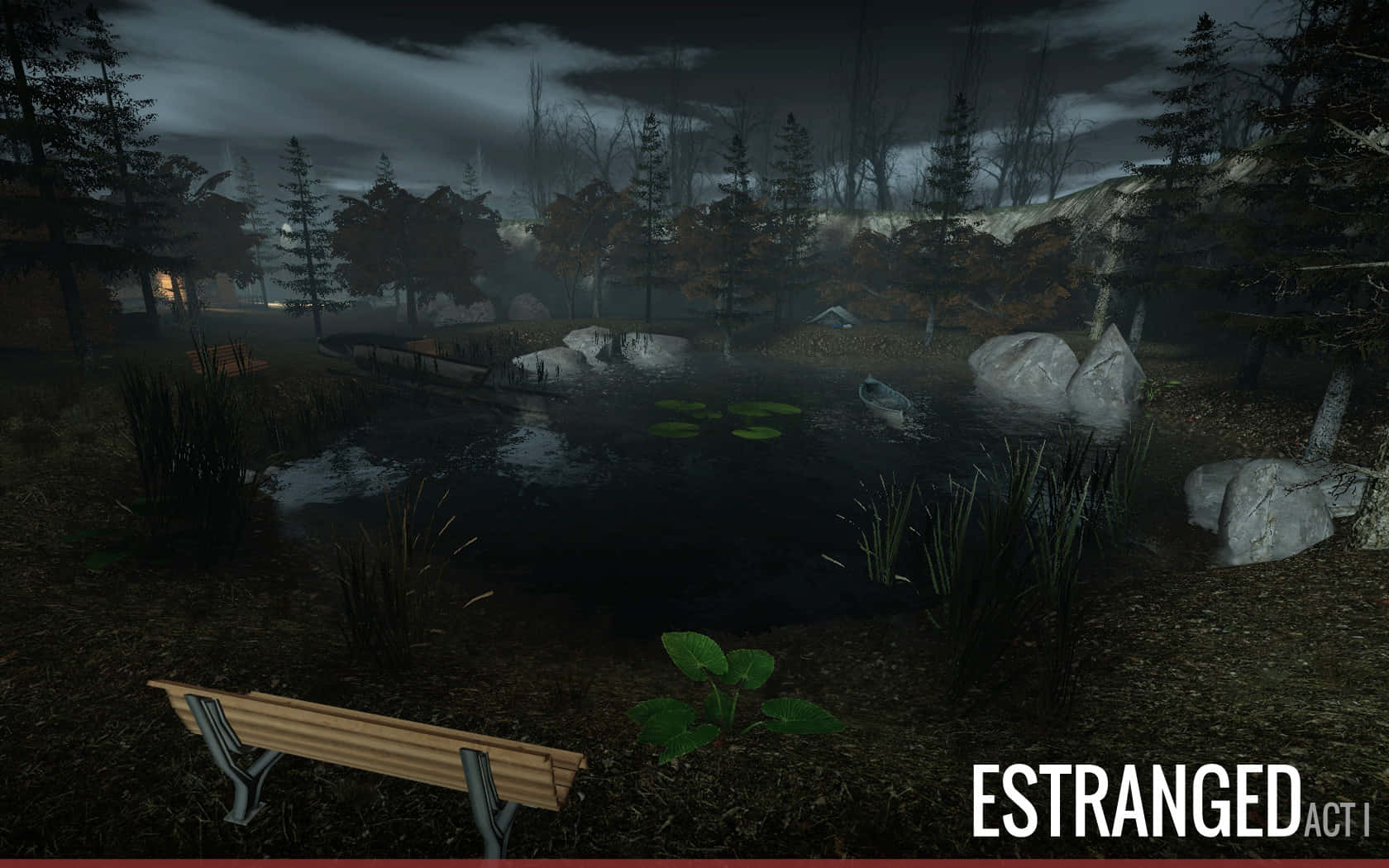 Estranged, stormy night sky, misty dark pond, HD Desktop Wallpaper